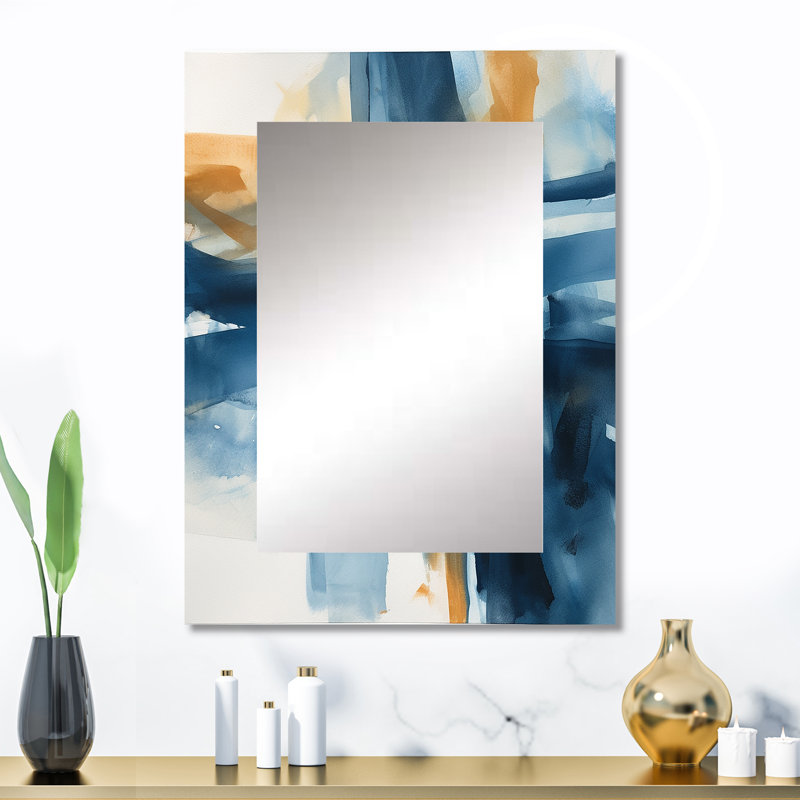 Blue and Gold Fusion VIII - Modern Rectangular Wall Mirror, 32 po x 24 po