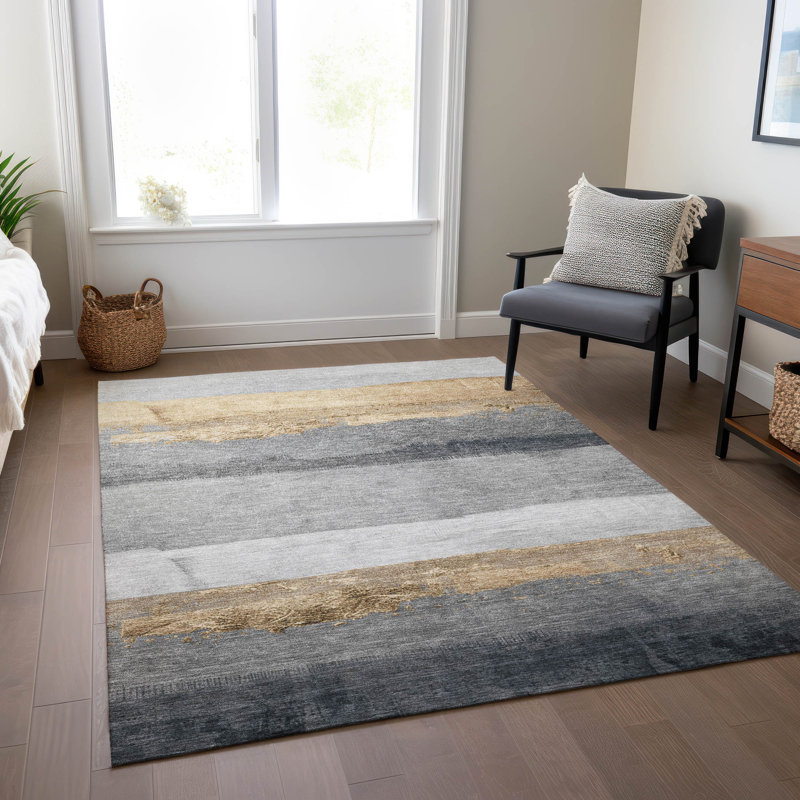 Tapis intérieur / extérieur doré lavable à la machine Xhevrie, Rectangle 10 pi x 14 pi