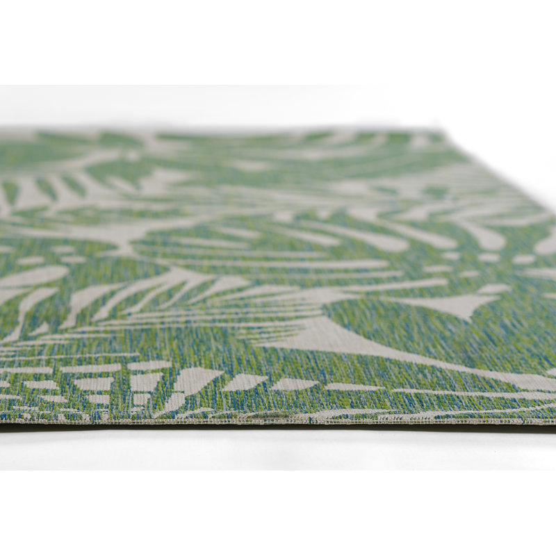 Green Geometric Synthetic Indoor Outdoor Rug 3'11" x 5'7"