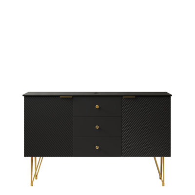 Armoire autoportante en contreplaqué noir de 48 po, 3 tiroirs et 2 compartiments, plateau en pierre frittée, améliore l'espace de salle de bain ouvert et ajoute de la sophistication