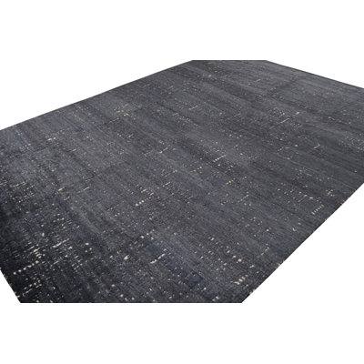Wool Area Rug in Black, Blue, White