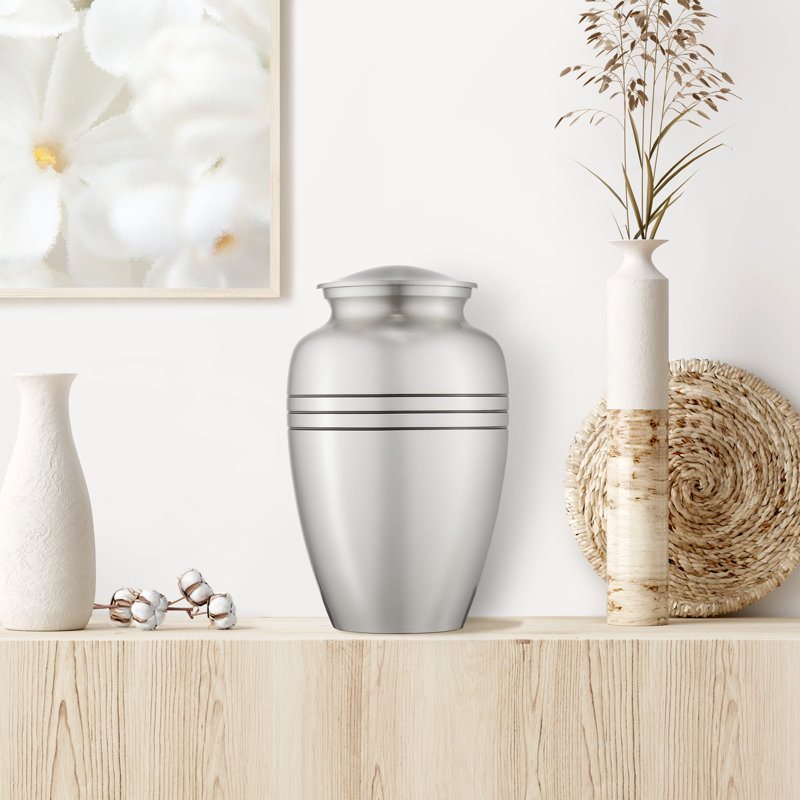 Polished Silver Brass Memorial Urn with Threaded Lid