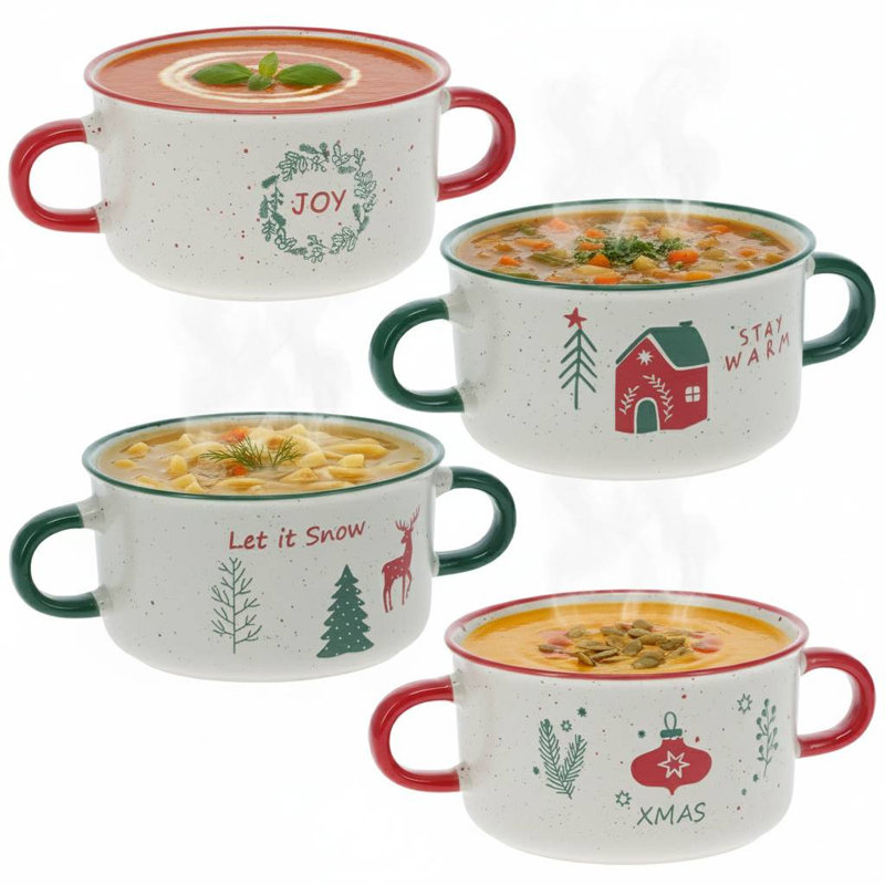Speckled Stoneware Christmas Soup Mugs