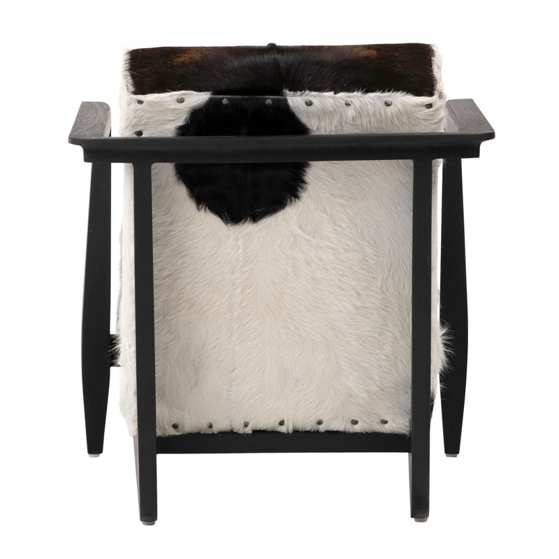 Naela Teak Upholstered Occasional Chair, Black/White Genuine Goat Hide, Black