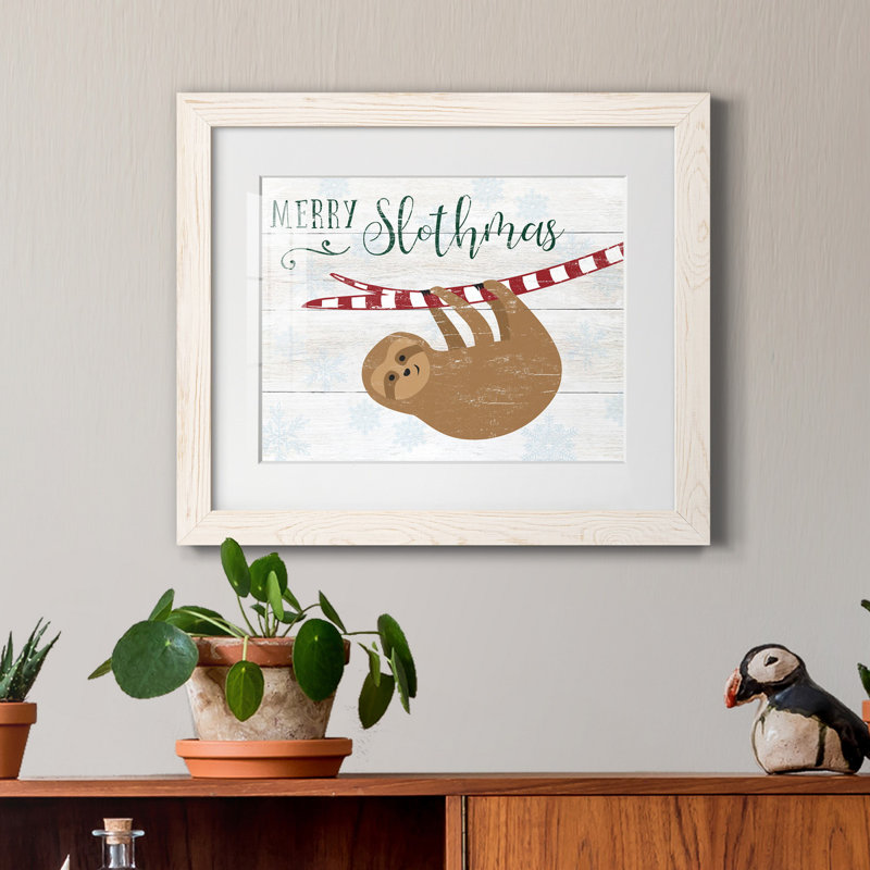 Merry Slothmas - Reproduction d'art graphique sur papier encadré, H 24 po x l 18 po x P 1,5 po, Cadre blanc, Oui