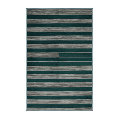 Tapis bleu à rayures horizontales lavable à la machine
