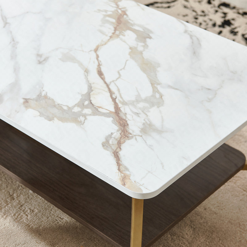 Coffee Table Rectangular Centre Table - For Living Room, Open Space Side Table With Metal Frame