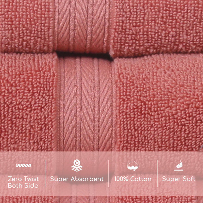 Elegance Essentials 550GSM 100% Cotton Zero Twist Bath Towel Set(1 Bath, 1 Hand Towel & 1 Washcloth), Coral
