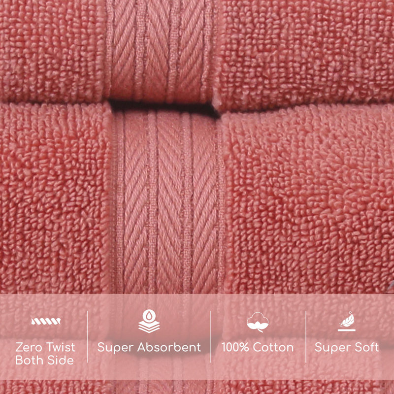 Elegance Essentials 550GSM 100% Cotton Zero Twist Super Absorbent Wash Cloth (Set of 12) - 13"x13", Coral