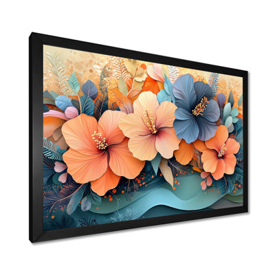 Hibisuc tropical dans une symphonie côtière II - grand hibiscus, art mural