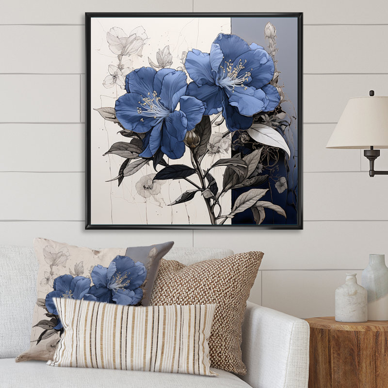 Impression florale sur fond de rhododendron, Cadre flottant noir, H 16 po x l 16 po x P 1 po