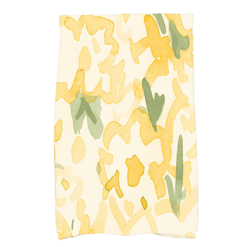 Floral Tea Towel Kitchen Towel, Yellow