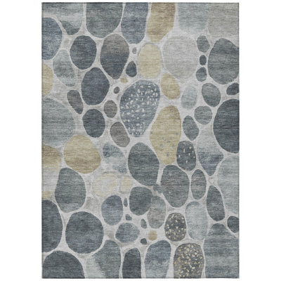 Machine Washable Indoor/Outdoor Xhevrie Pewter Rug