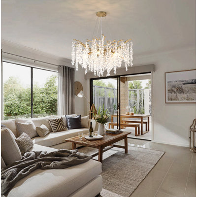 Luminaire suspendu 10 lumières en cristal feuille d'érable de style campagne moderne raisin doré