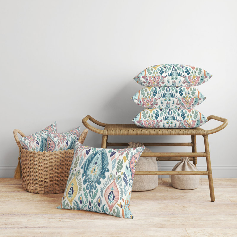 Vibrant Ikat Pattern Reversible Square Throw Pillow