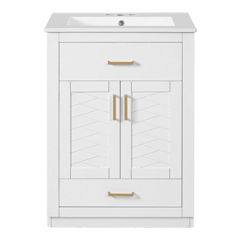 Meuble-lavabo 24 po avec comptoir en céramique, Blanc