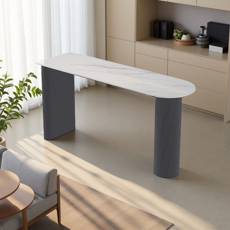 Table de bar moderne et simple, Blanc, Noir, H 41,30 po x L 55,10 po x l 15,70 po