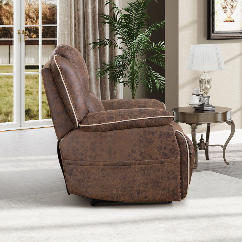 40.2" Wide Classic Comfort Lounge Faux Leather Manual Recliner With Nailhead Trim And Dual Hidden Cup Holders