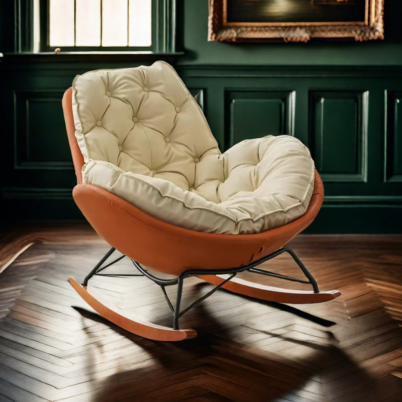 Chaise berçante légère, luxueuse et confortable, Orange/Blanc