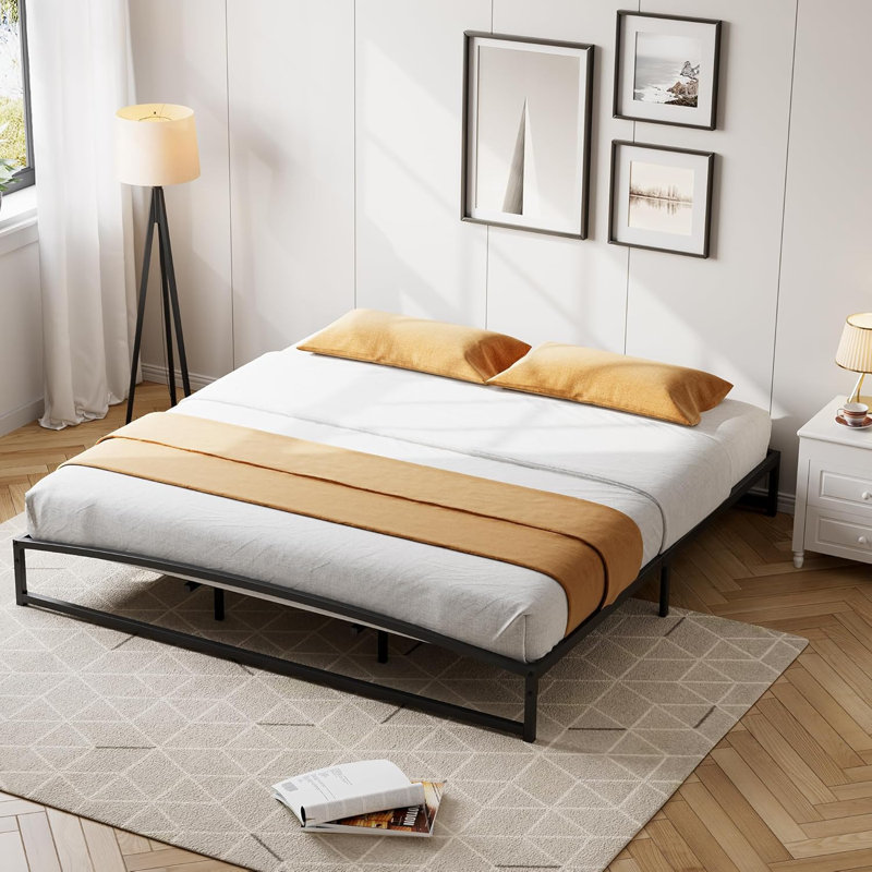 Low Bed Frame, 10 Inch Heavy Duty Metal Platform with Steel Slats, Noise-Free Mattress Foundation, Easy Assembly, No Box Spring Needed, Black