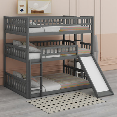 Triple Bed With Built-In Ladder,Slide And Guardrails