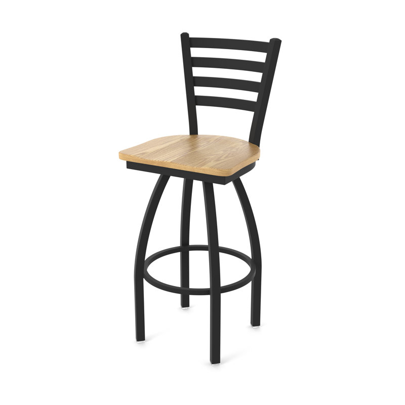 Tabouret pivotant Jackie, Bois - Chêne naturel, Noir froissé, Tabouret de bar (assise de 30 po de hauteur)