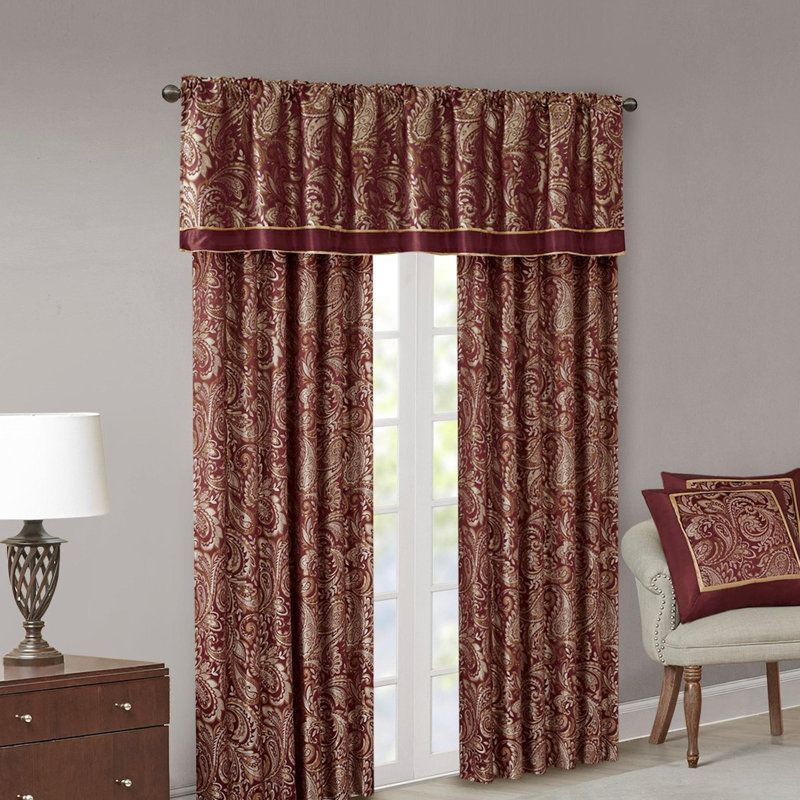Jacquard Curtain Panel Pair(2 Pcs Window Panels), 50" W x 108" L, Burgundy