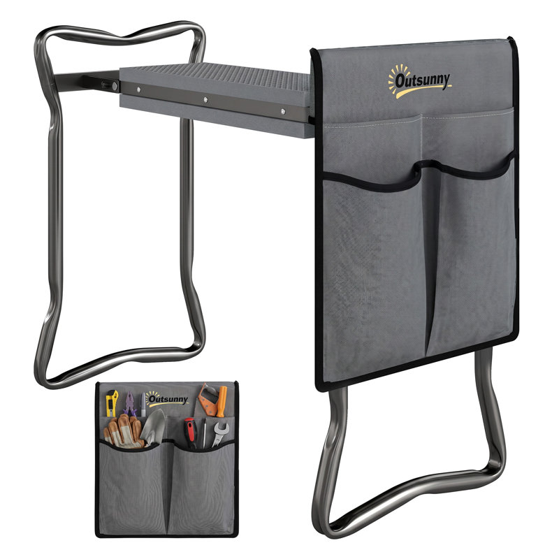 Genouillère de jardin pliable et siège avec pochette à outils Outsunny, gris