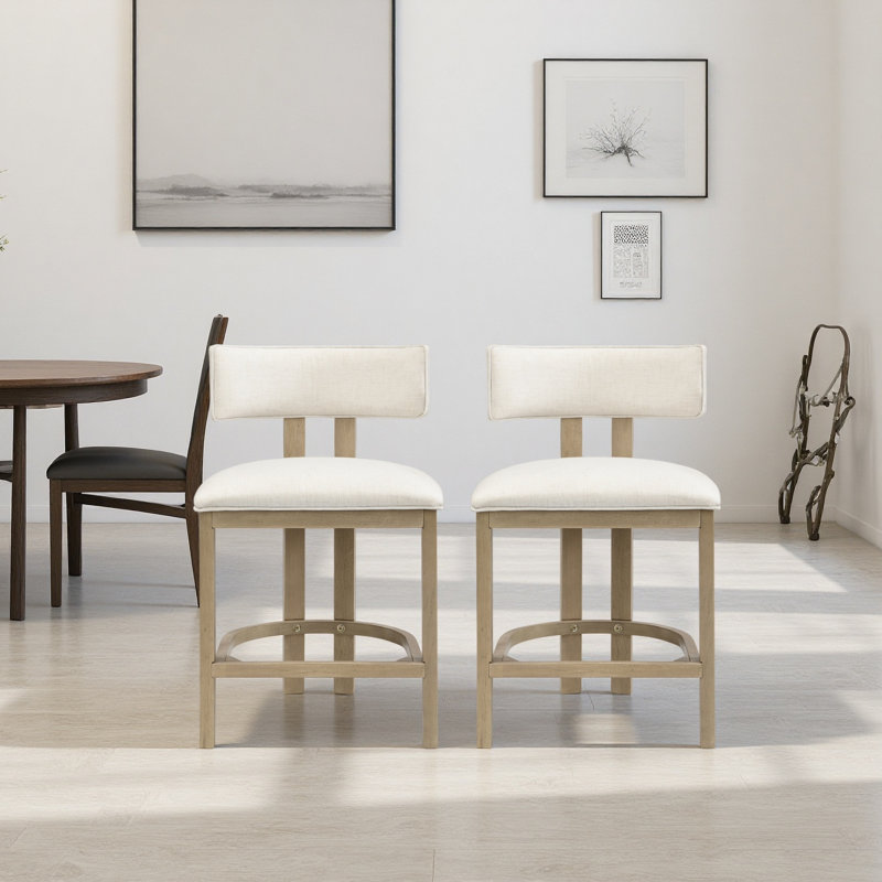 Counter Height Bar Stool, Upholstered Counter Stools (Set of 2)，Modern design, Light Ash