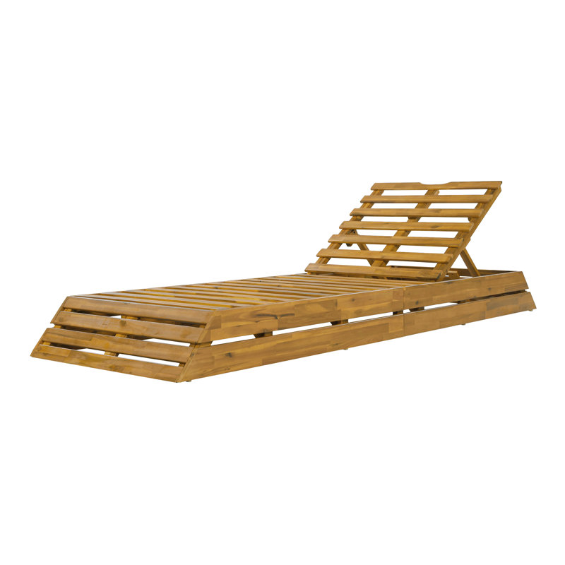 Structure de chaise longue d'extérieur en bois d'acacia Aero avec dossier réglable à 3 positions, conception à lattes pour le patio, la piscine et la cour