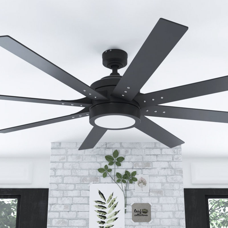 Ventilateur de plafond d'intérieur moderne avec lumières et télécommande XERXES, Noir, H 14,3 po x l 63 po x P 63 po