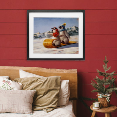 «Toboggan Sleigh Ride Penguins», reproduction encadrée sous verre, conception de Lucia Heffernan