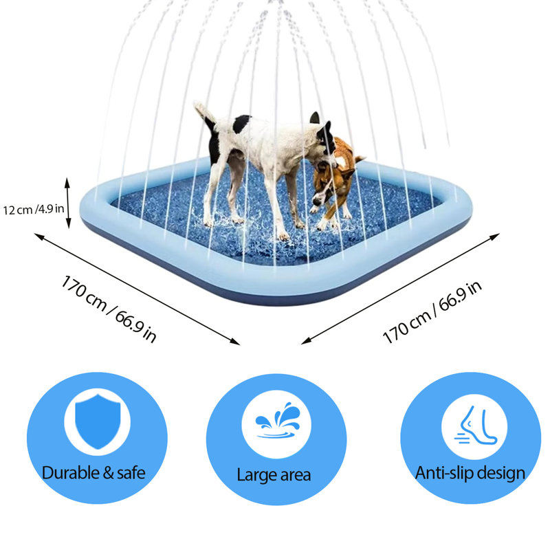 Piscine carrée pour enfant de 5 po H x 70 po x L 70 po, tapis d'arrosage portatif pour animal de compagnie, activité de divertissement dans la cour extérieure