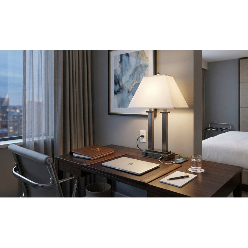 Gunmetal Square Post Metal USB Table Lamp
