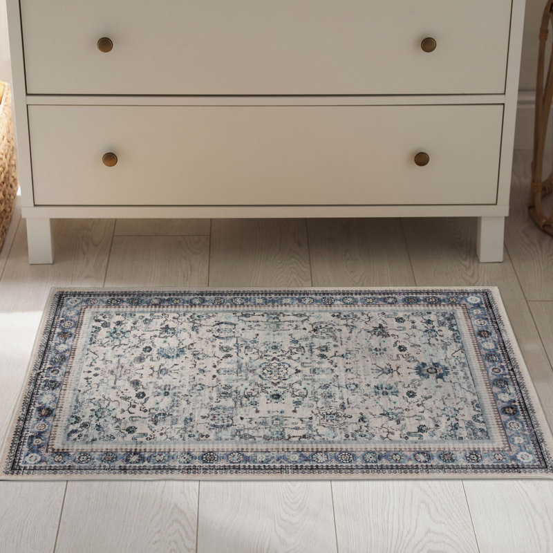 Tapis oriental lavable à la machine Kaysyn - bleu / ivoire, Rectangle 2 pi x 3 pi
