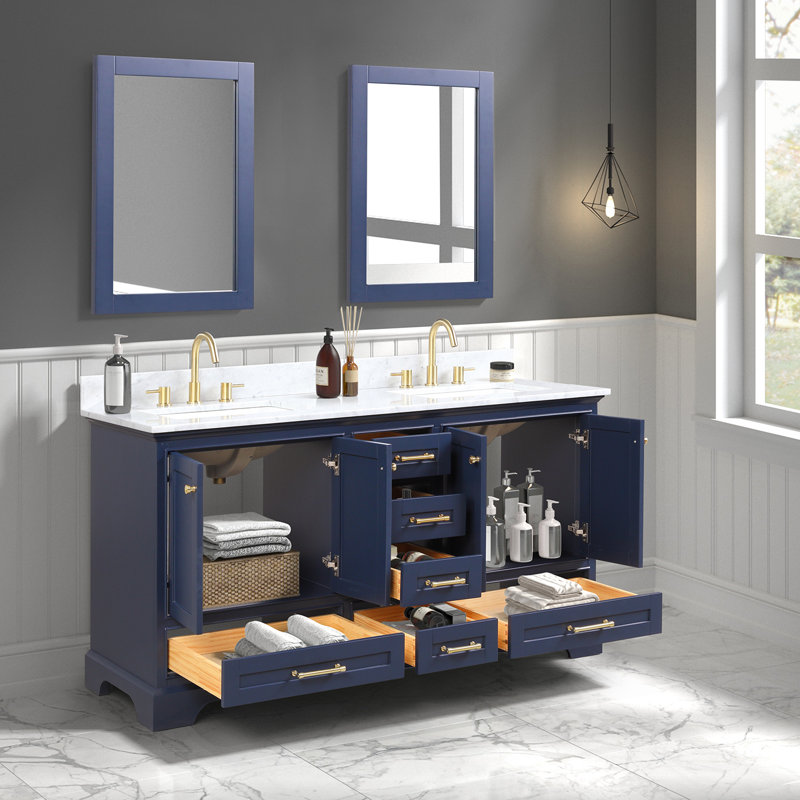Meuble-lavabo double 61 avec comptoir 61, Bleu