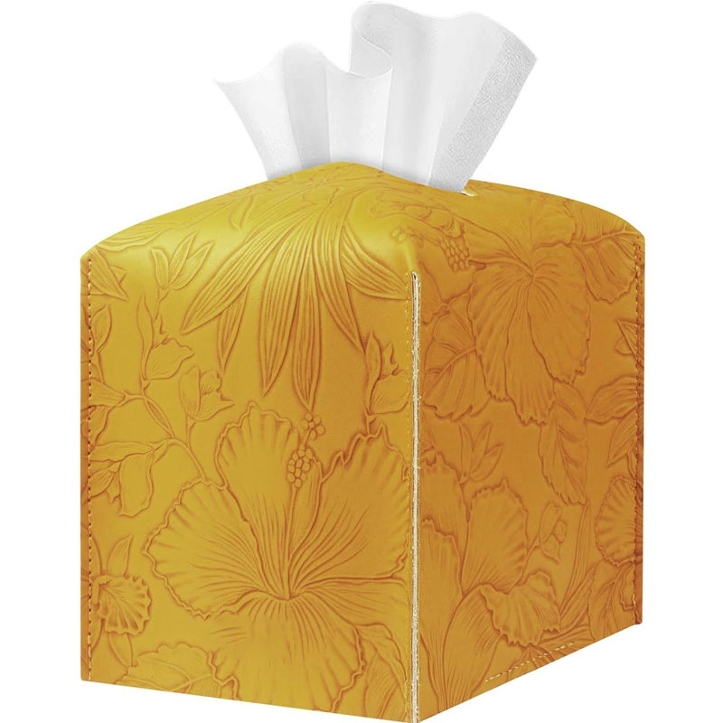 PU Leather Tissue Organizer with Bottom Belt and High Performance Hook and Loop Fastener, Yellow