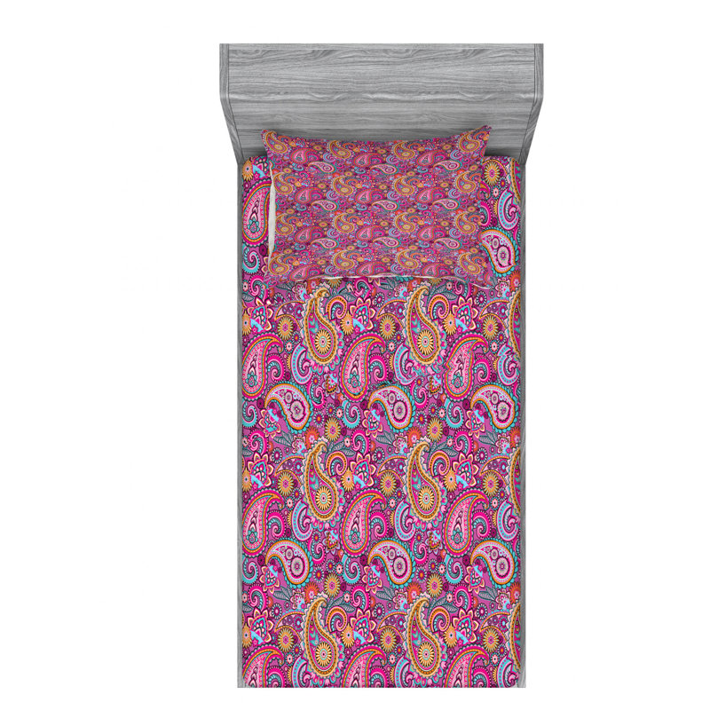 Microfiber Floral Sheet Set, Twin XL Sheet Set with 1 Pillowcase, Paisley 10