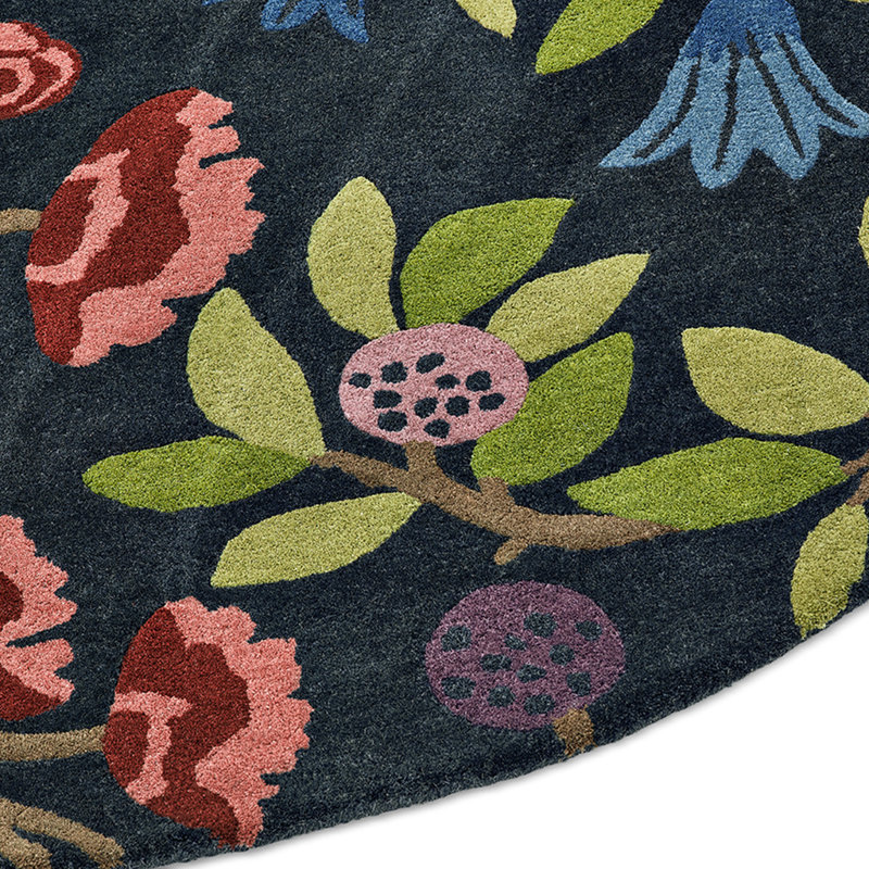 Hand Tufted Wool Floral Area Rug, Round 4'11"