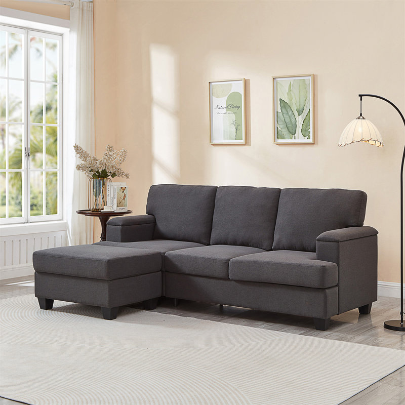 86'' L Shaped Couch With Armrest Organizer,3 Seats Sofas With Movable Ottoman,Comfy Sectional Sofa With Thick Cushion