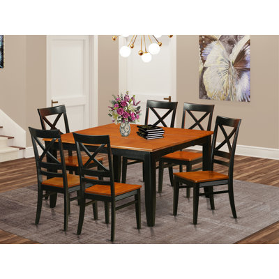 7 Piece Dining Room Table Set Consist of a Square Wooden Table with Butterfly Leaf and 6 Kitchen Dining Chairs, Black & Cherry