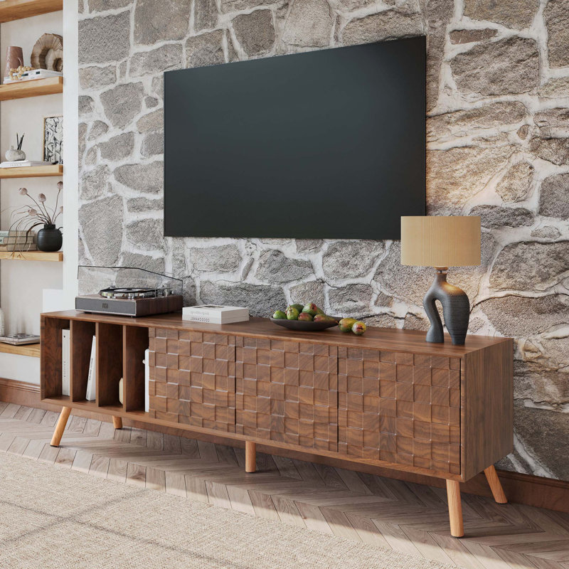 Media Console Table for TVs up to 80'', Entertainment Center with 5 Solid Wood Legs