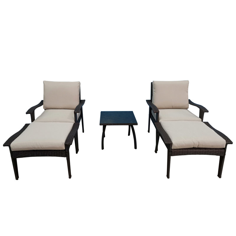 Outdoor Patio Lounge Chairs Rattan Wicker Patio Chaise Lounges Chair Patio Lounger Furniture With 5-Level Adjustable Backrest & Removable Cushioned Seating For Garden Poolside Patio Pool Beach Lounge