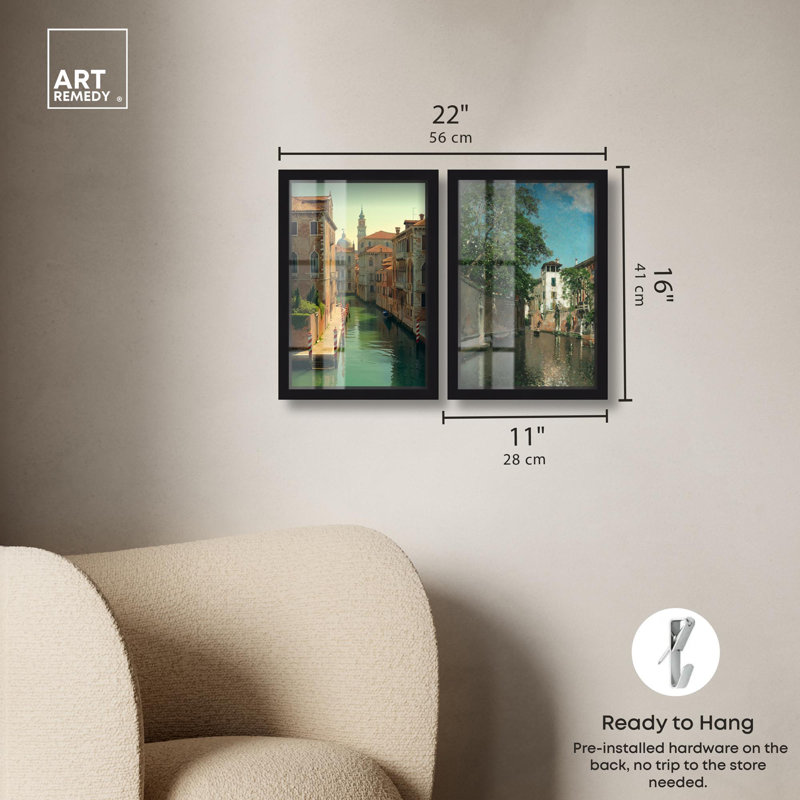 «Venetian Set Travel Shadowbox» par Art Remedy, Noir, H 17 po x l 24 po
