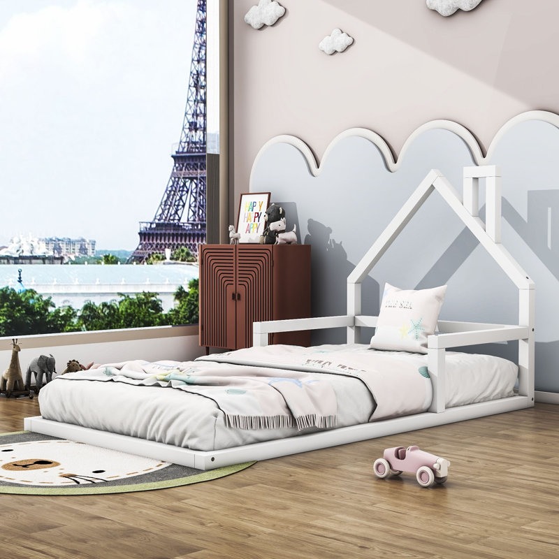 Twin Wood House Shape Bed, White