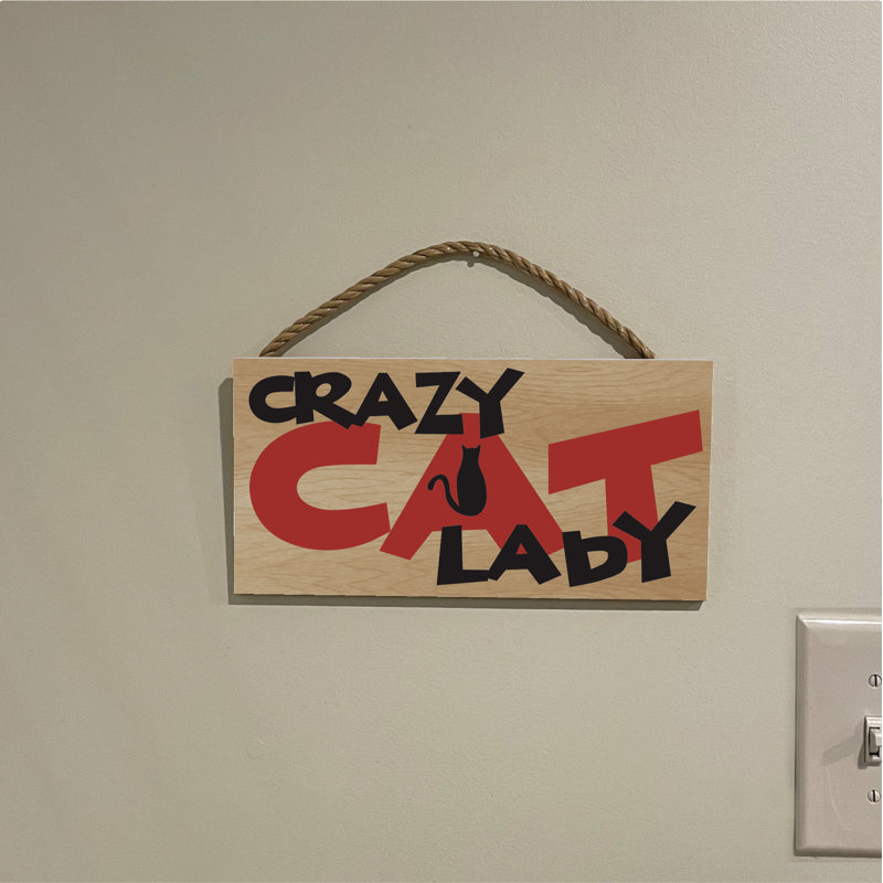 Panneau en bois «Crazy Cat Lady»