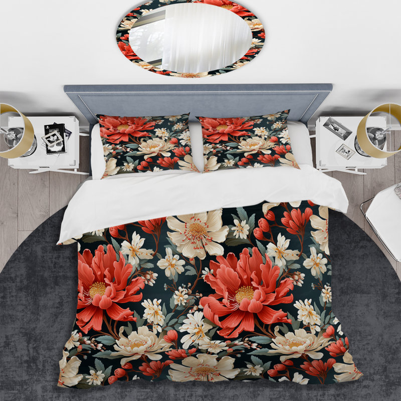 Ensemble de housse de couette Coral Earthy Tones Dahlia Flowers, Housse de couette pour très grand lit et 2 très