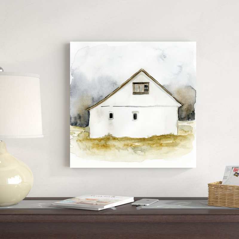 «White Barn Watercolor I» par Victoria Barnes - peinture sur toile tendue, H 20 po x l 20 po