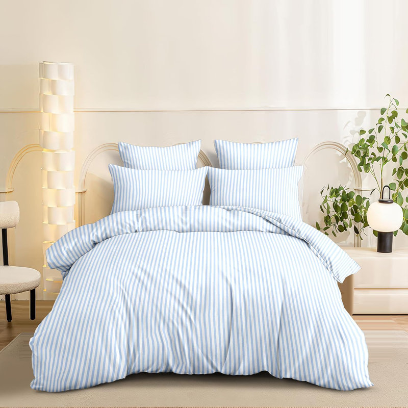 Blue Pink Striped Duvet Cover White Stripe Duvet Cover Dorm Bedding Set Soft Lightweight Washed Microfiber Farmhouse Bedding Set