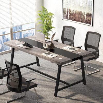 Table de conférence rectangulaire moderne pour 6 à 8 personnes, structure en métal durable, grande surface de travail pour une collaboration d'équipe